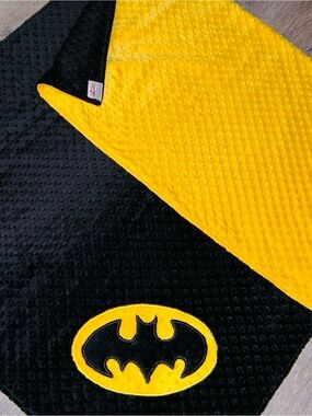 NEW Handmade Batman Minky Dot Reversible Blanket - Black & Yellow- Large Size